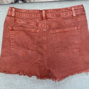 Zenana Outfitters Rust Frayed Hem Denim Shorts